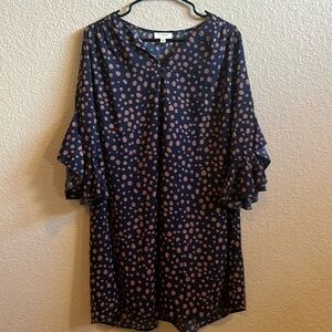 Animal Print Babydoll Dress Navy Tan Small